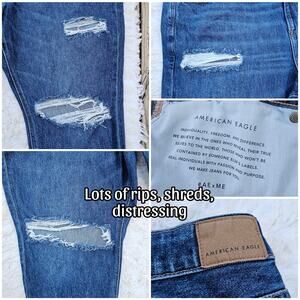 Distressed Mom Jeans AEO Plus Size 22 Dark Cotton Denim Ripped American Eagle